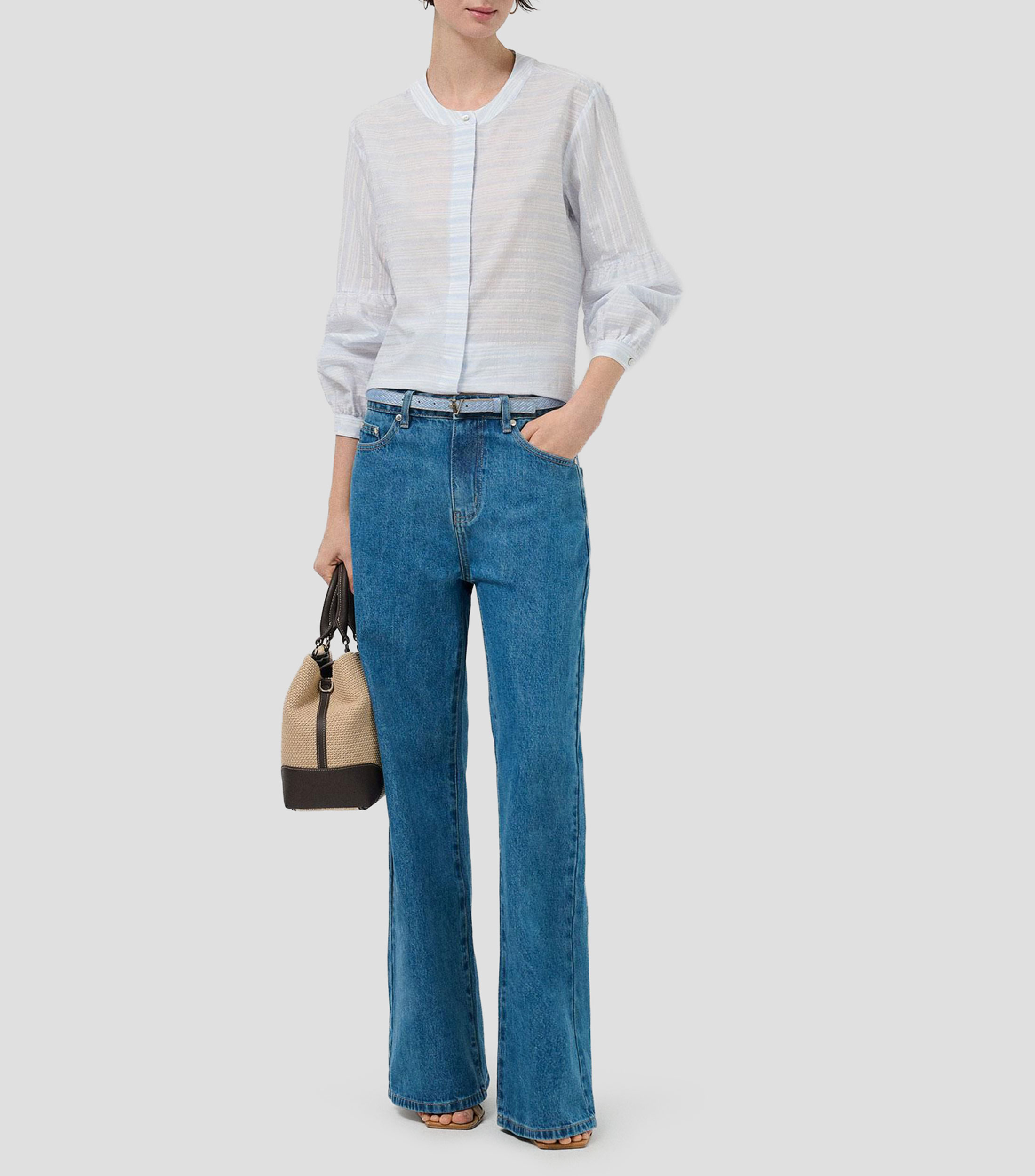 Blusa con rayas manga larga Mujer
